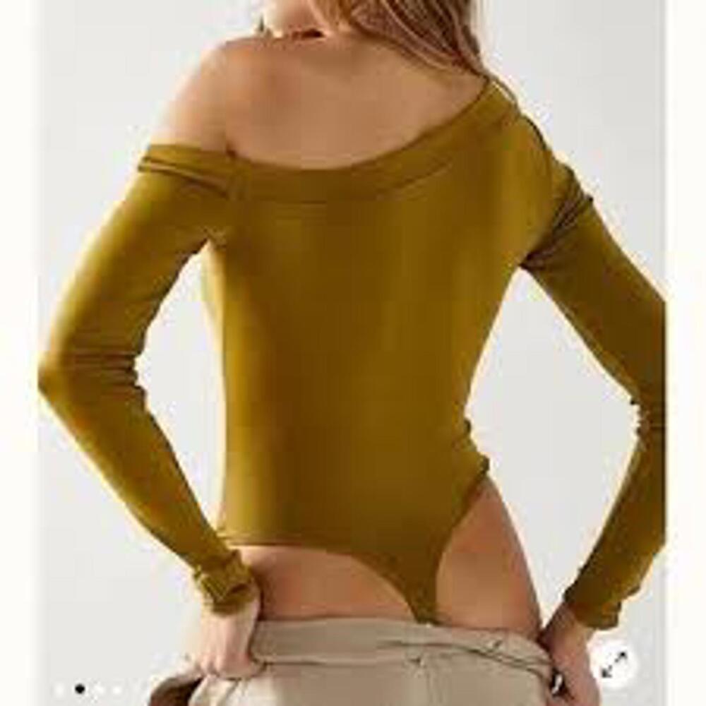 Free People Mustard Yellow Off-Shoulder Long Sleeve Bodysuit